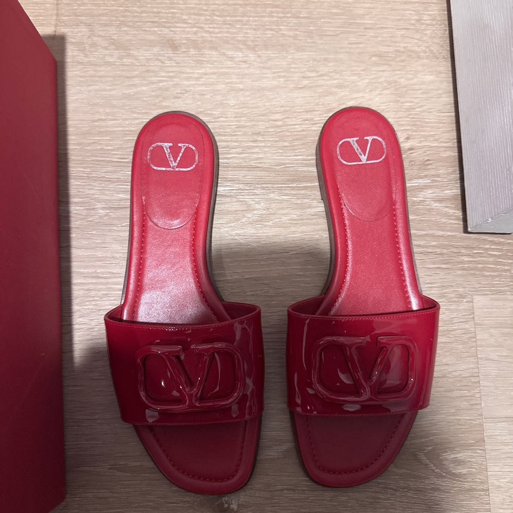 Valentino Red Sandals with Signature V Logo